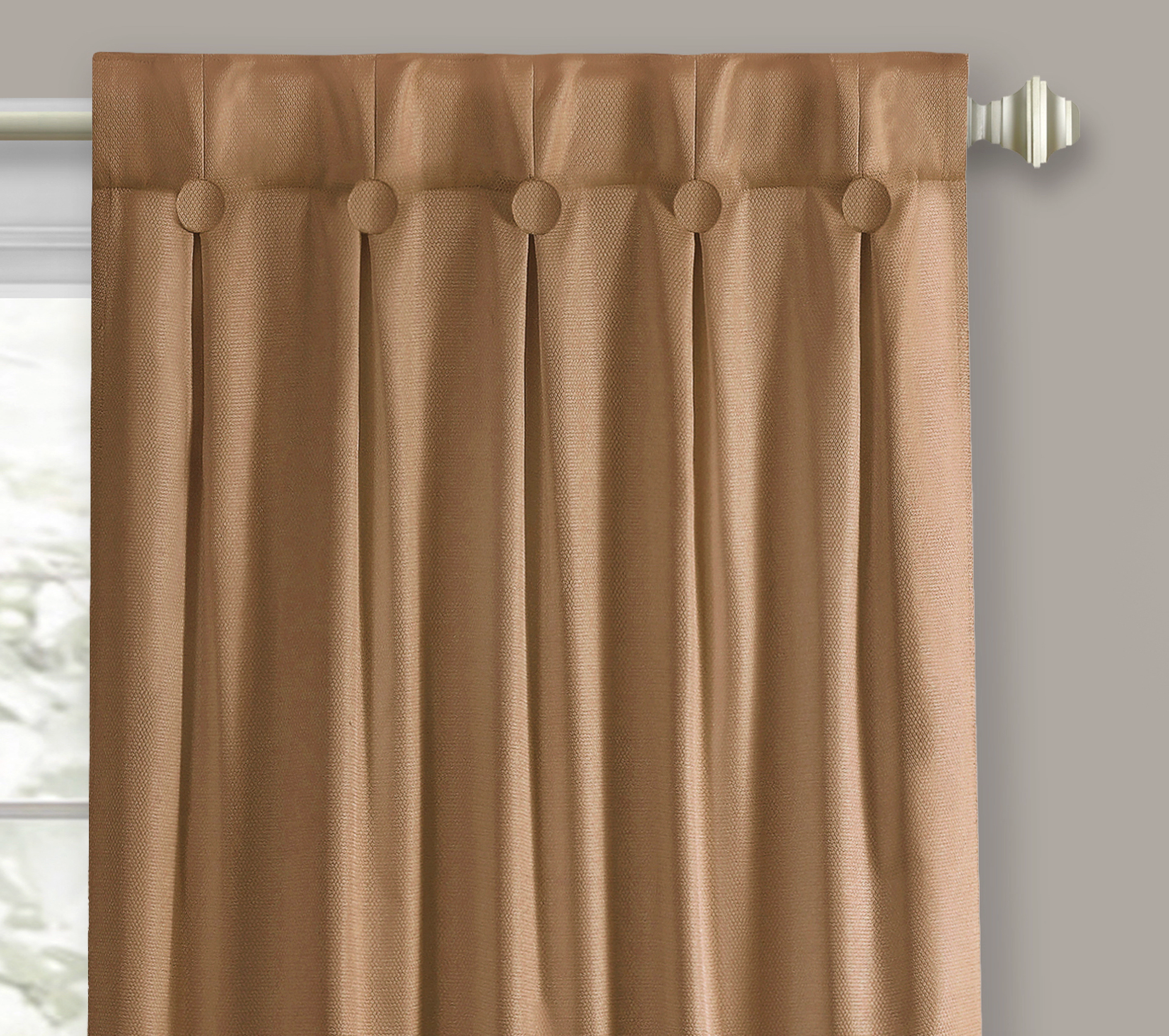 Kate Aurora 1 Piece Grant Light Filtering Button Pleated Rod Pocket & Back Tab Window Curtain Panel