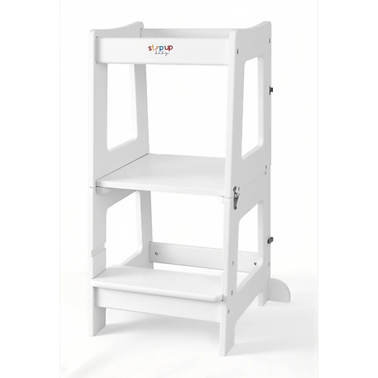 Stepup Baby® 2 in 1 Convertible Toddler Tower - White | Standing Tower Converts into Table for Ages 2–6