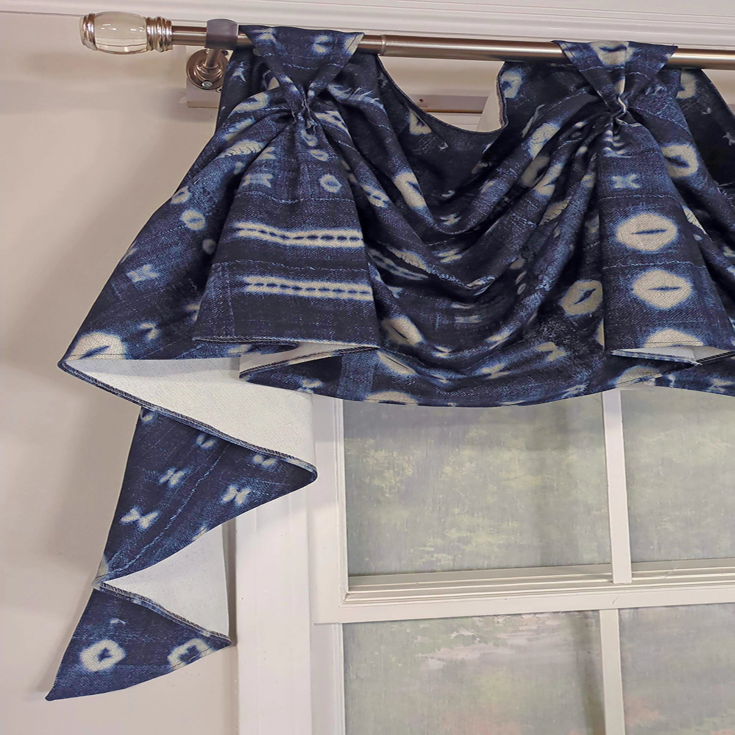 RLF Home Pulsar 3-S Victory 100% Cotton Tab Top Swag Window Curtain 54" x 25" Navy