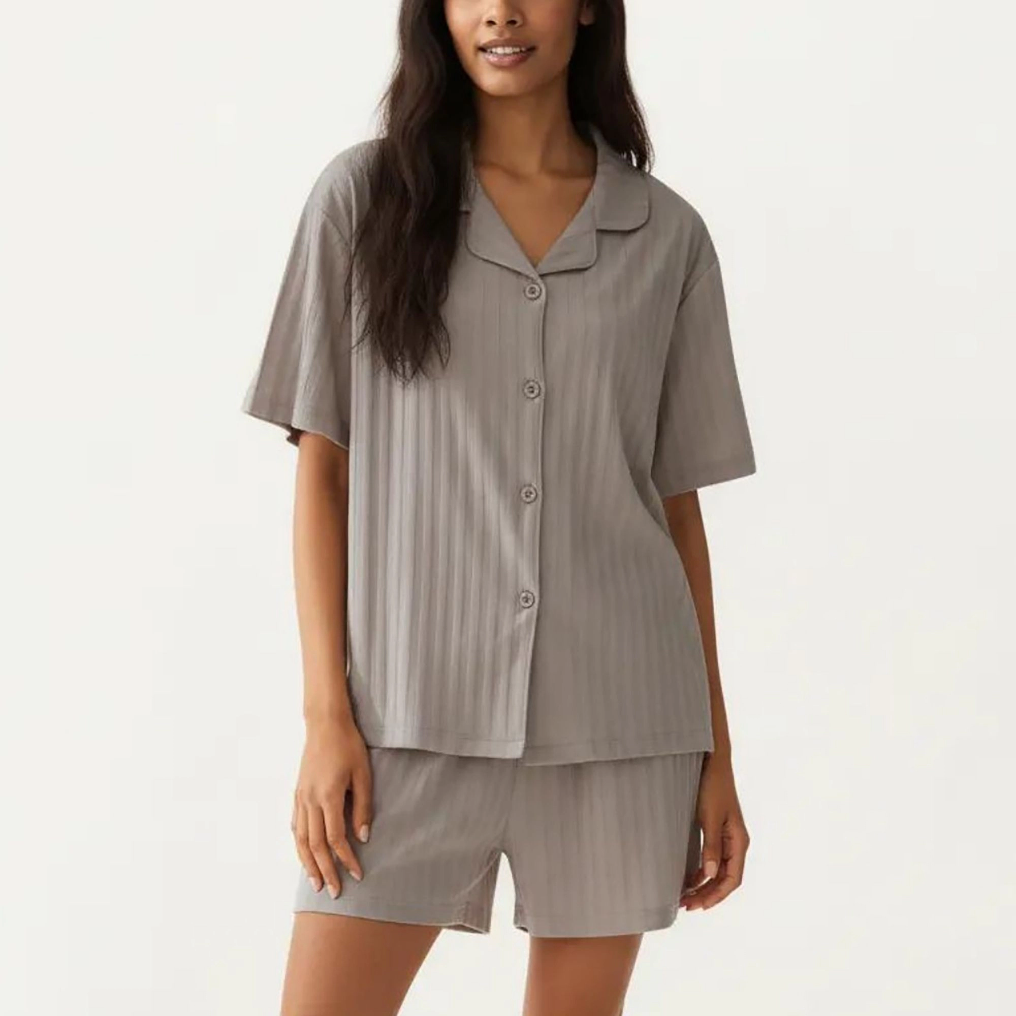 Anna-Kaci Women's 2-Piece Short Sleeve Button Down Pajama Top with Notch Collar and Relaxed Fit Shorts