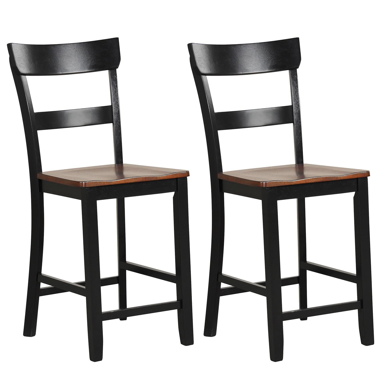 SUGIFT Black Solid Rubber Wood Frame Set of 2 Farmhouse Counter Height Bar Stool