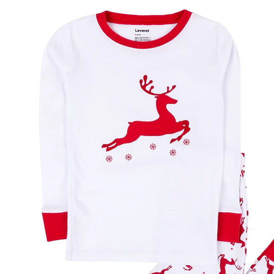 Leveret Toddler/Kids 2-Piece Reindeer Cotton Snug Fit Christmas Pajama Set