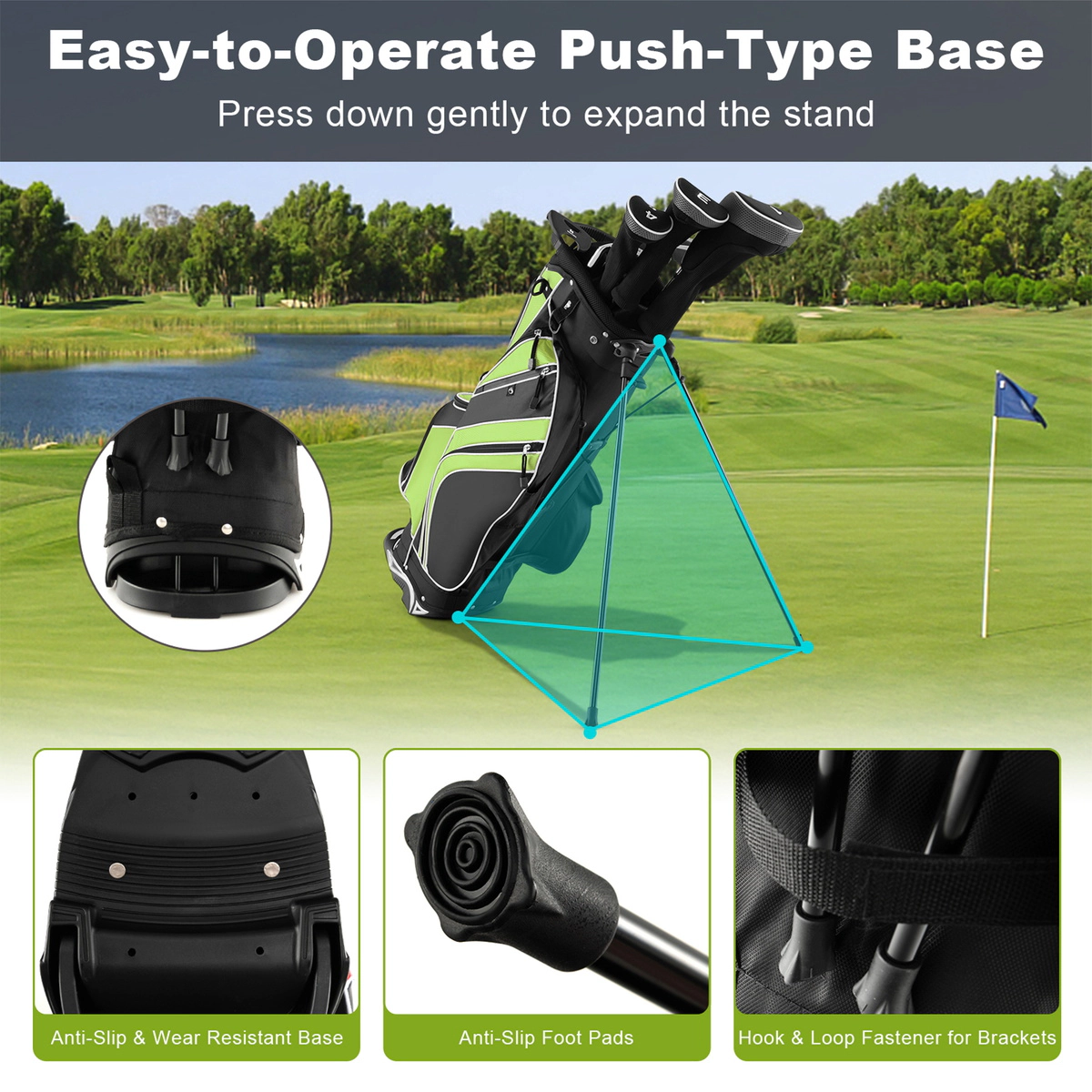 SUGIFT Green 6-Way Top Divider Umbrella Holder and Padded Straps Golf Stand Cart Bag