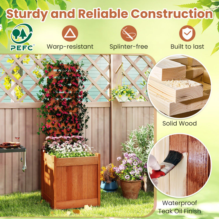Hivvago Outdoor Wooden Raised Garden Bed With Trellis
