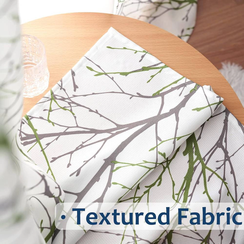 Radiant Essence Gray Green Leaves Sheer Patio Curtains