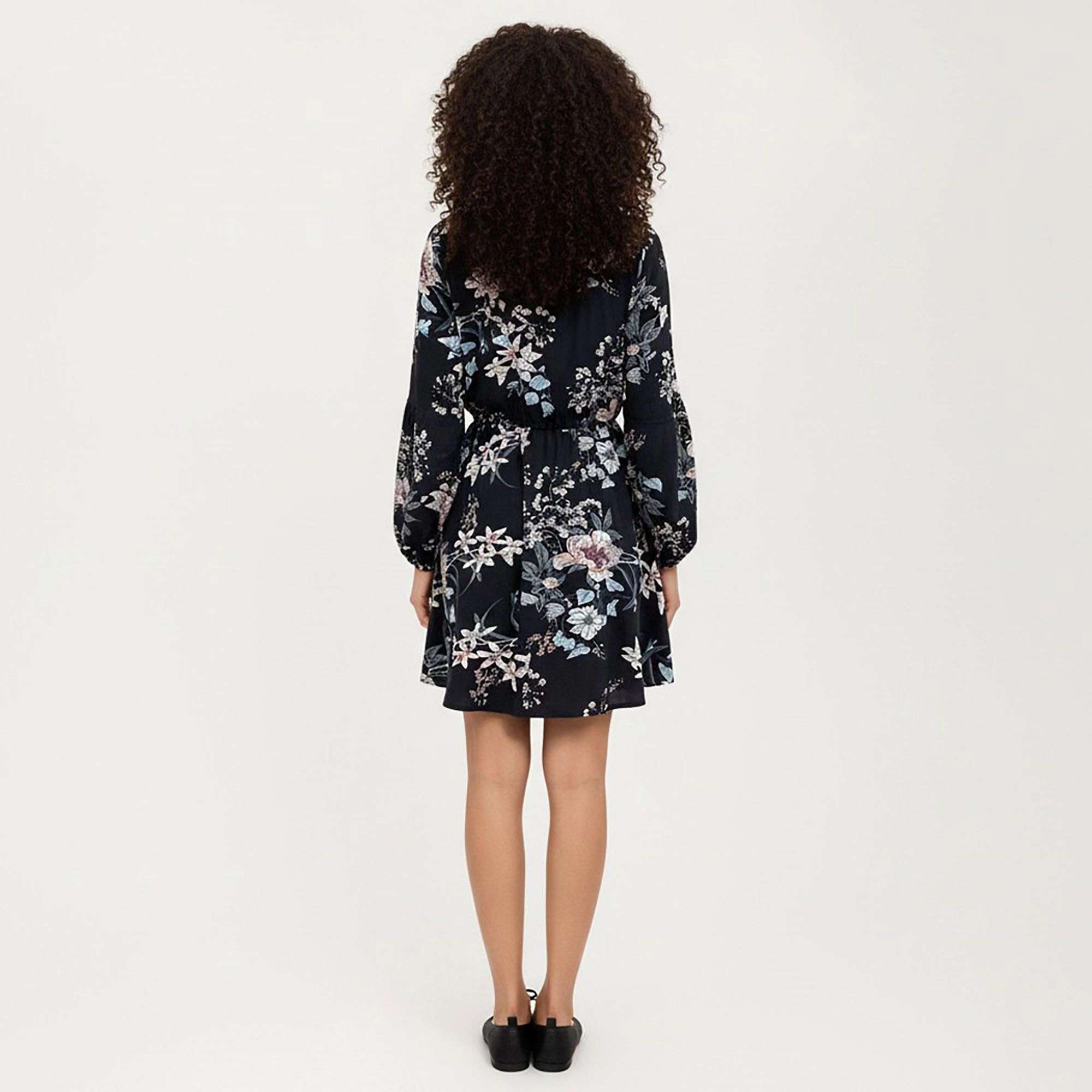 Anna-Kaci Women's Floral Print Tie Waist Long Sleeve Shirt Dress