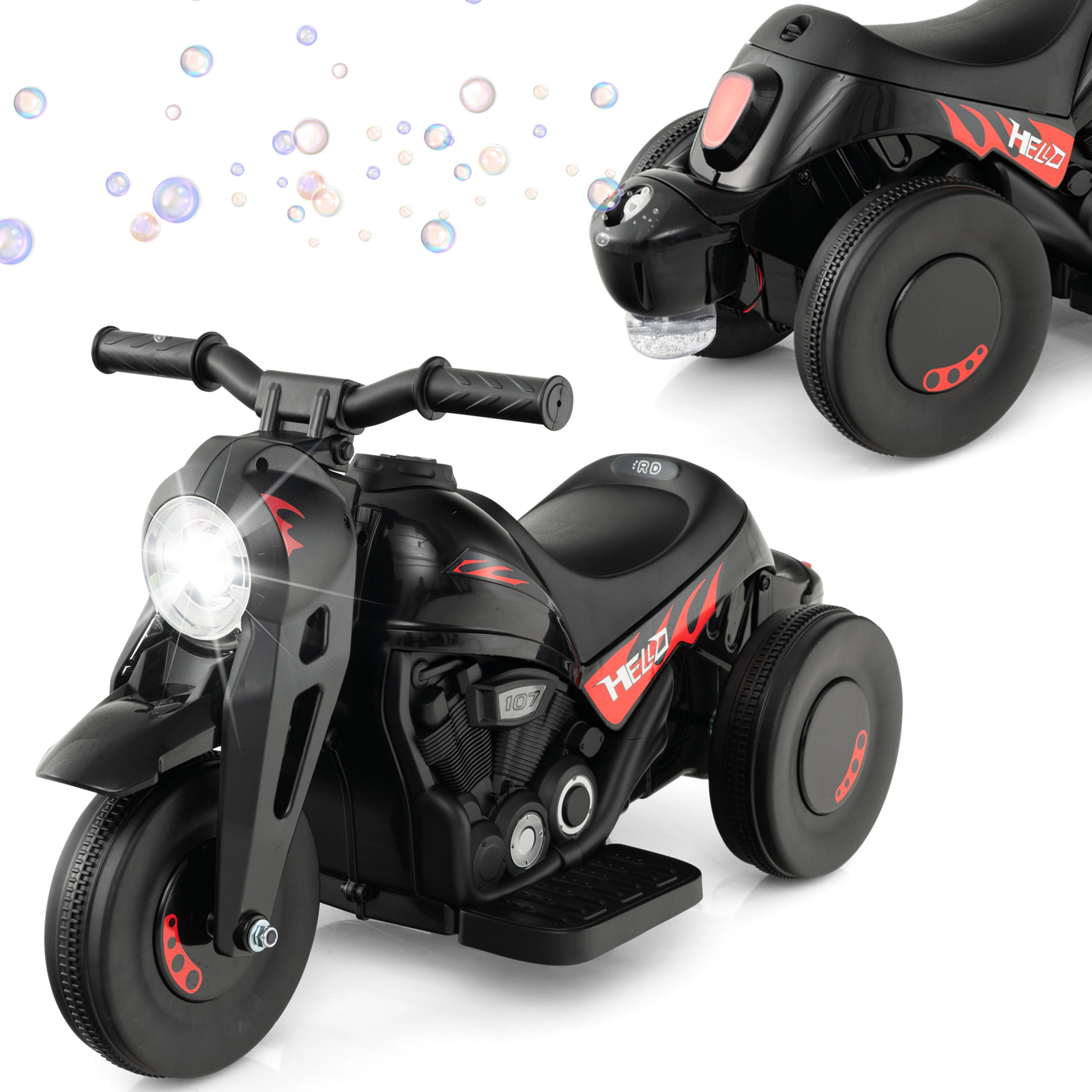 SUGIFT 6V Kids Electric Ride-On Motorcycle with Bubble Maker and Music 66-lb Capacity 32-in Long Seat 11 x 6.5 in Black