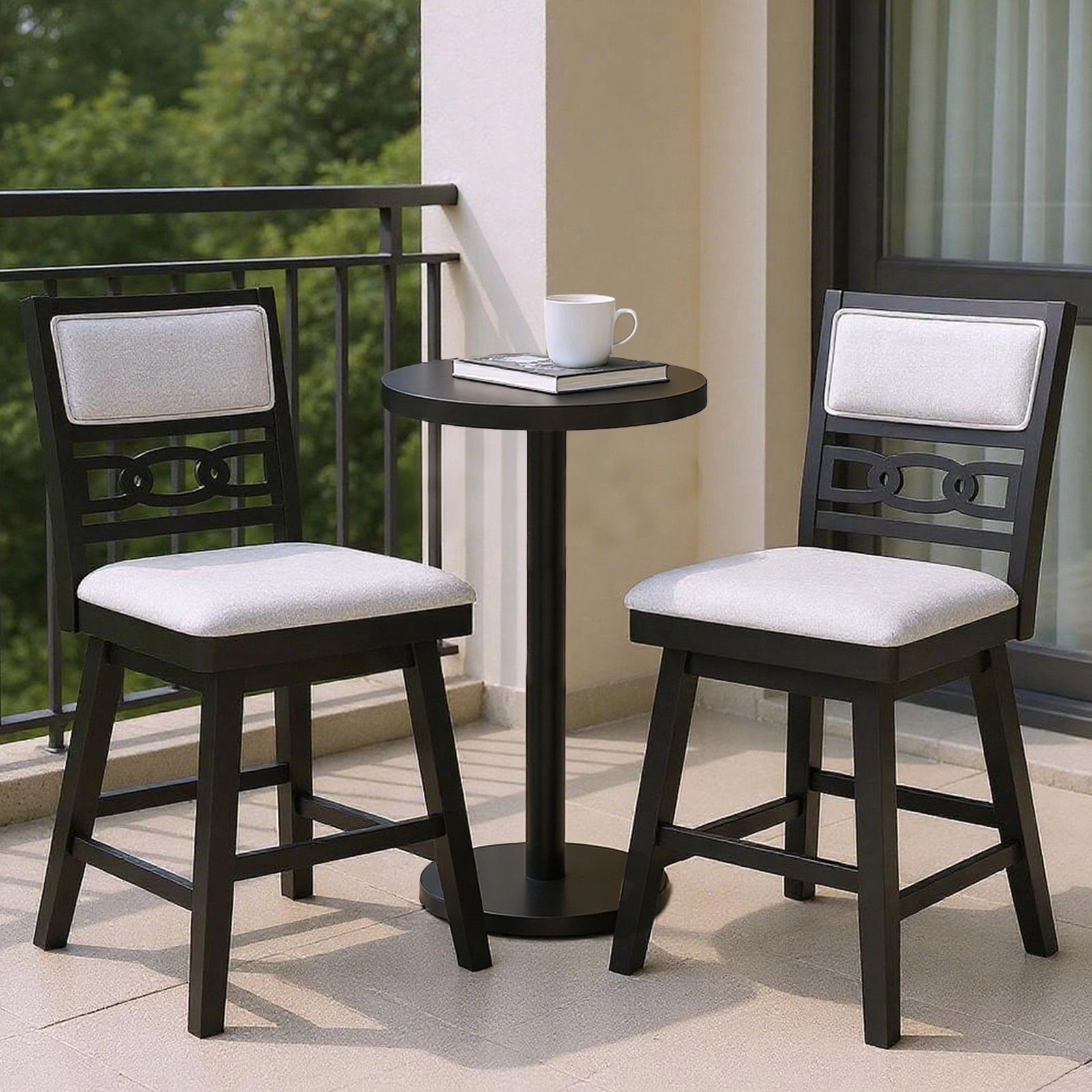 SlickBlue Set of 2 Wood Kitchen Island Stools with Footrest and Backrest