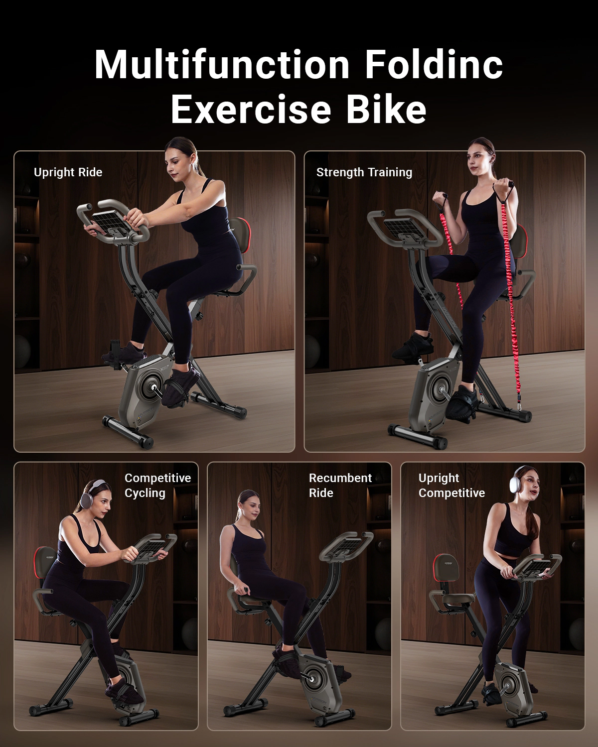 HARISON Folding Exercise Bike for Home, X-Frame Magnetic Stationary with 16 Resistance Levels, 350 LB Capacity