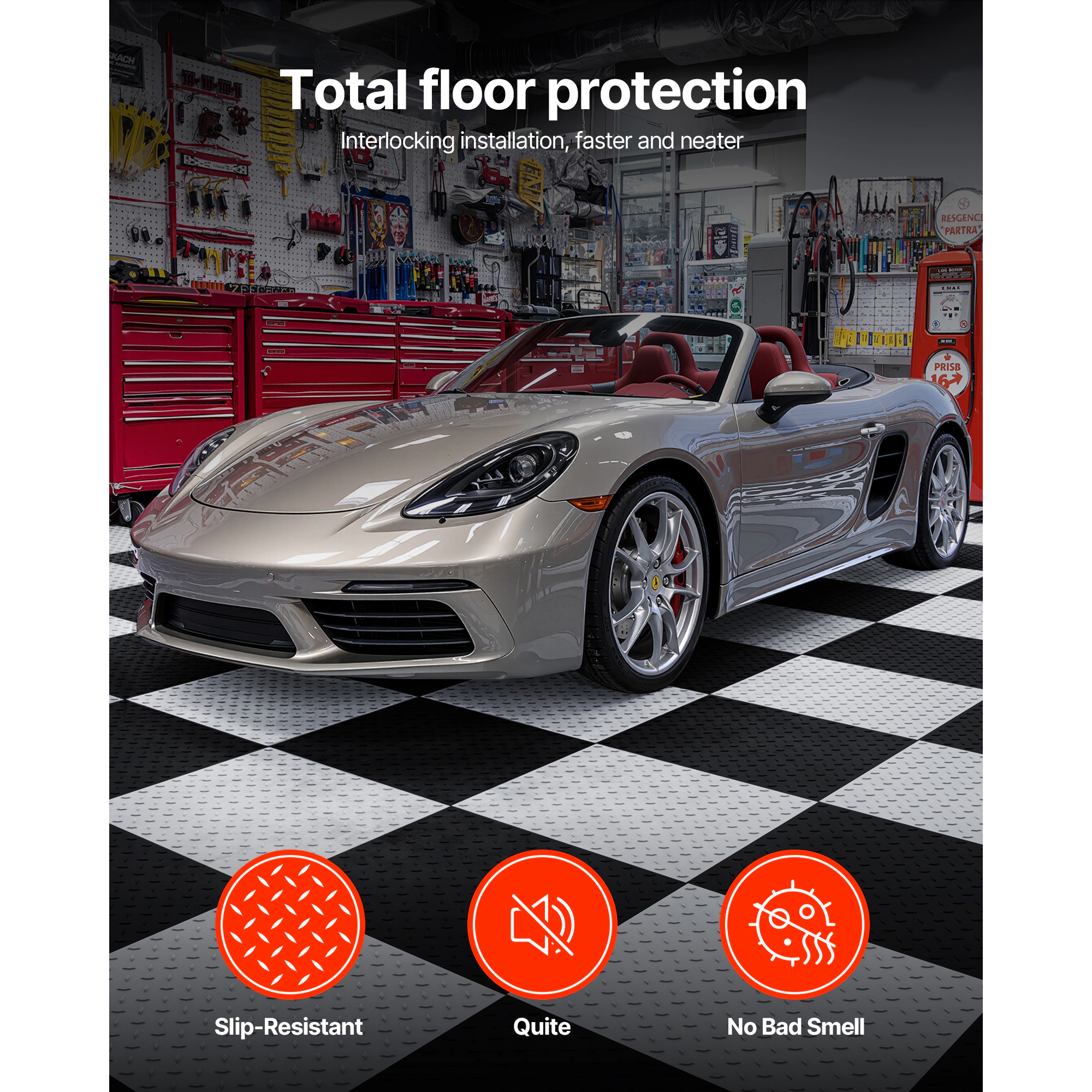 HONGGE Garage Floor Tiles Interlocking 20.2 x 20.2 x 0.2 in Interlocking Modular Garage Flooring Tiles Diamond Plate