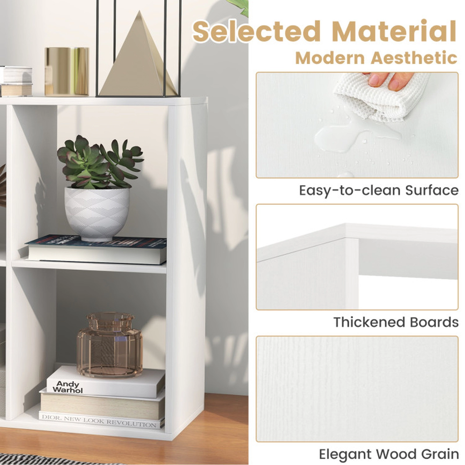 SUGIFT White 6-Cube Bookshelf with Back Guardrail and 154-lb Tabletop