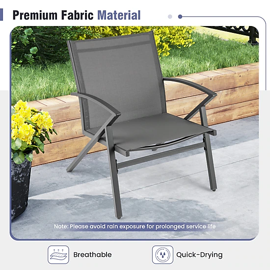 SUGIFT Breathable Quick-Drying Fabric Patio Lawn Chairs Set of 2 with Heavy Duty Metal Frame 350-lb Capacity Gray