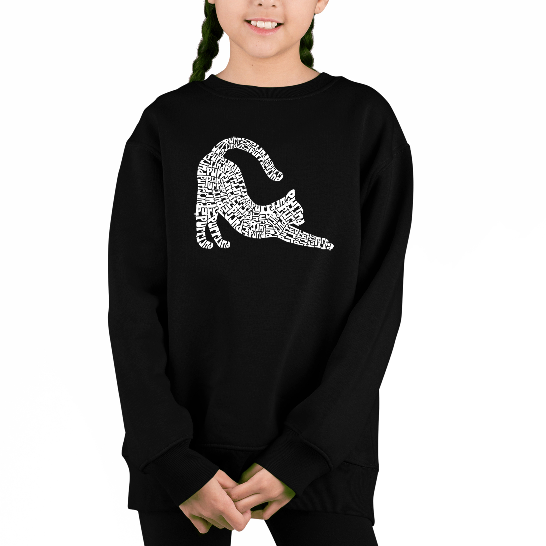 LA Pop Art Girl's Word Sweatshirt - Stretching Cat
