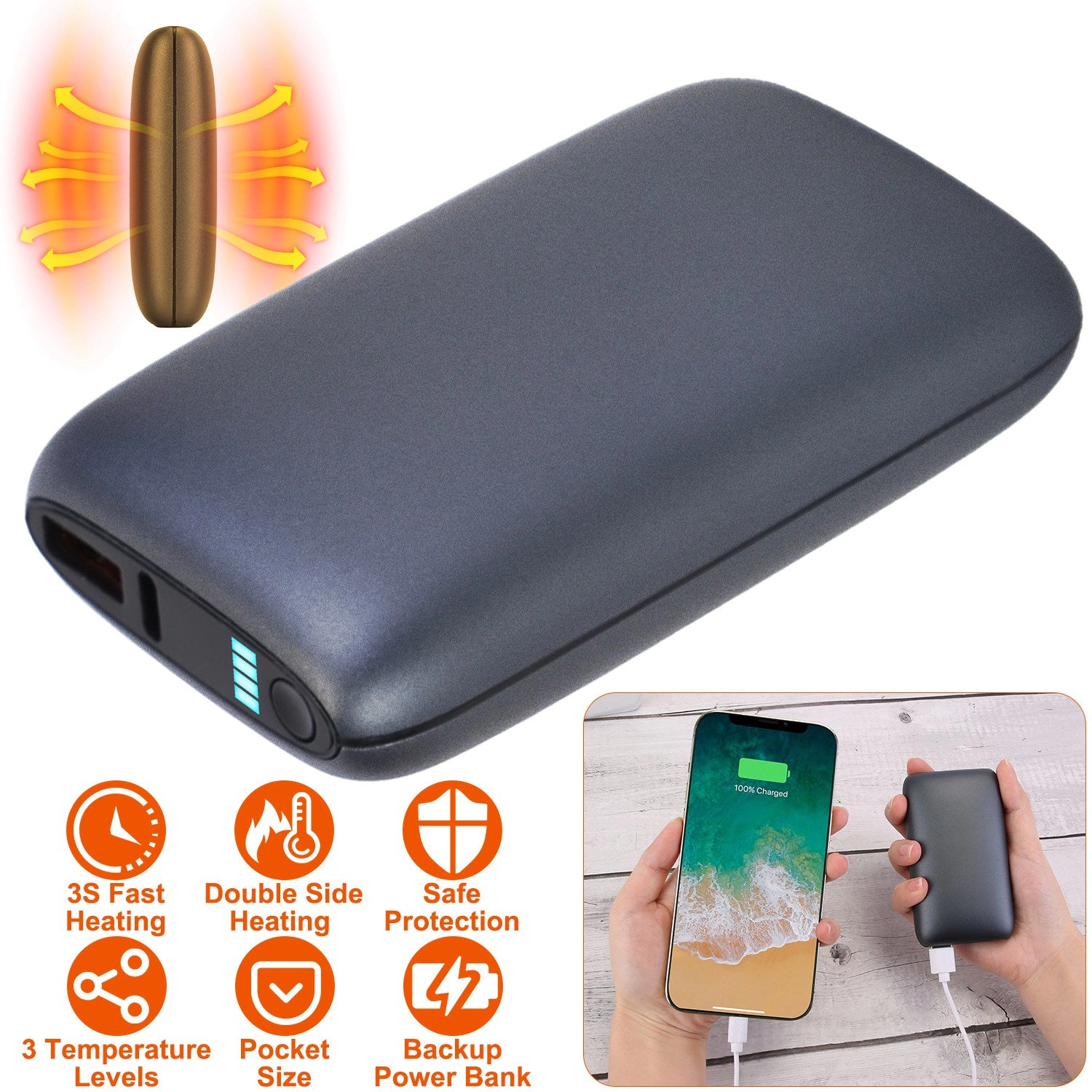 GBruno Double-Sided 10000mAh Hand Warmer Power Bank