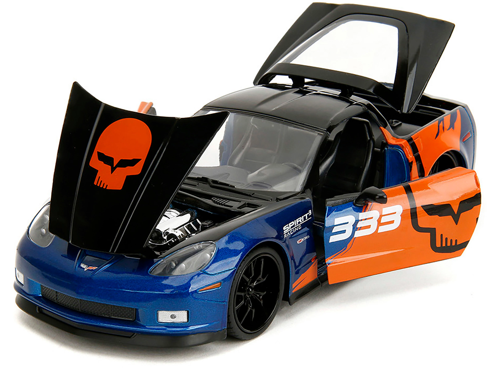 Jada 2006 Chevrolet Corvette Z06 #333 "Spirit Racing" Blue Metallic and Orange with Black Hood and Top