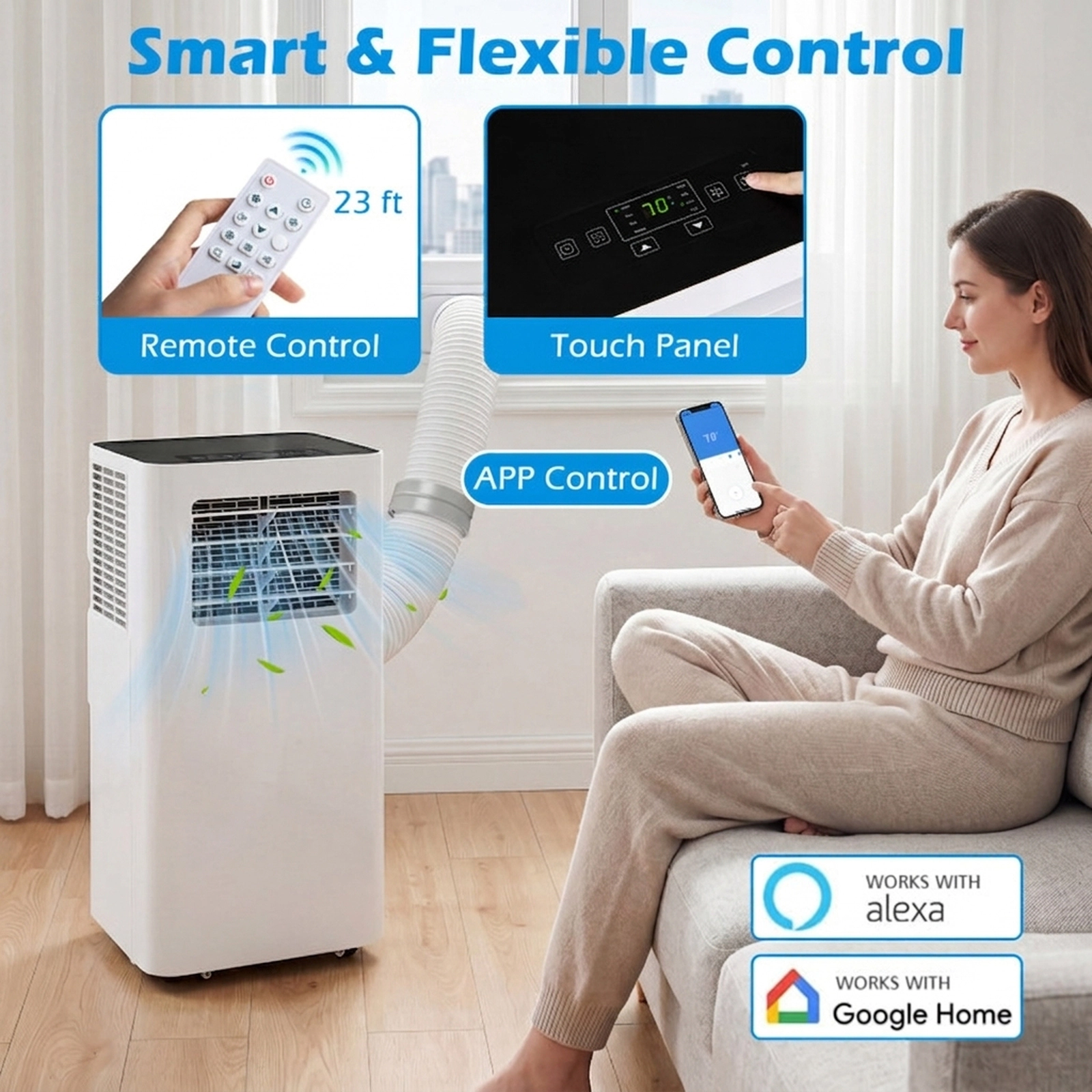 SUGIFT White 14000-BTU 3-in-1 Smart Portable Air Conditioner with Wi-Fi and Window Kit 14-in W 12-in D 29.5-in H