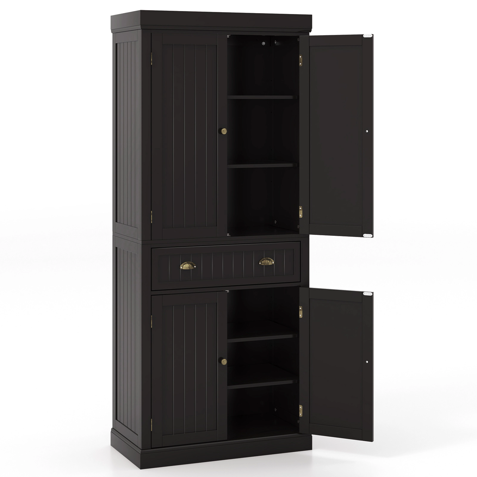 SUGIFT 72-in Tall Black Kitchen Pantry Cabinet with 4 Doors Adjustable Shelves and Freestanding Cupboard