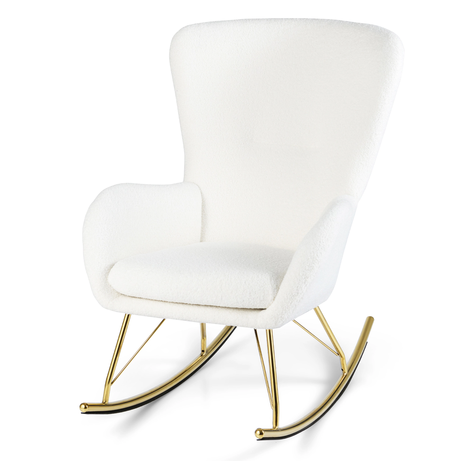 SUGIFT Teddy Fleece Nursery Rocking Chair with Curved Backrest & Armrests 330-lb Capacity 39.5-in Frame White & Golden