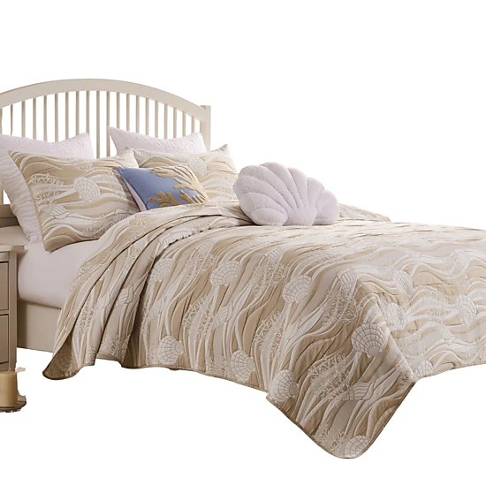 Greenland Home Fashion 100% Woven Polyester Jacquard Dover Coverlet Set 3-Piece Full/Queen Natural