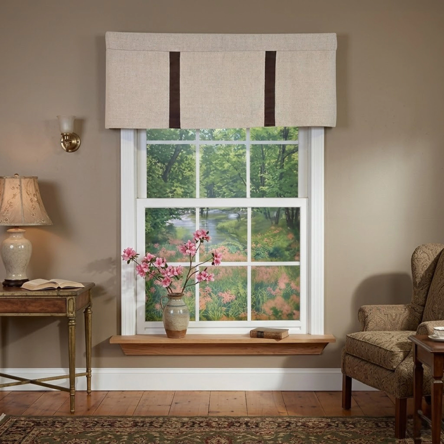 RLF Home Denton Flat Line Window Valance 100% Cotton Rod Pocket 50" x 17" Beige
