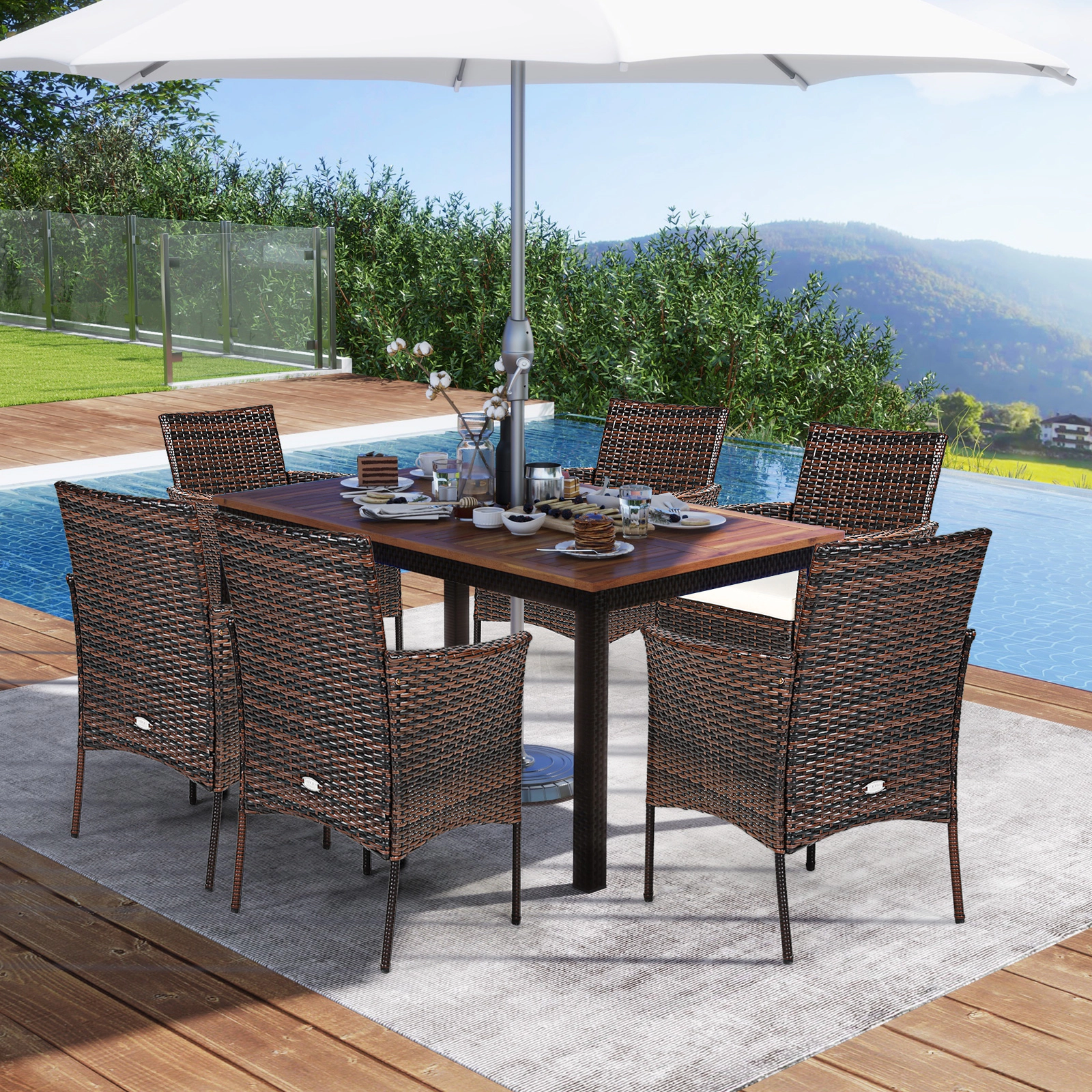 SUGIFT 2-Piece Outdoor PE Rattan Dining Armchairs Removable Cushions 360-Lb Capacity Mix Brown Rattan Off White Cushions