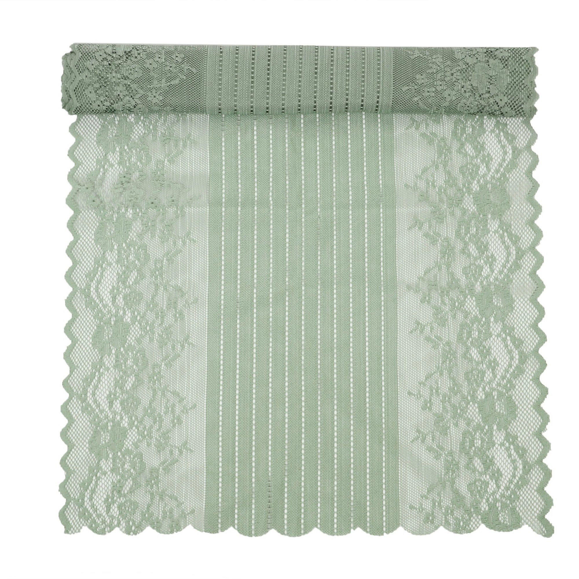 Alilang Women Floral Lace Table Runner with Scalloped Edges and Pom Trim 17.7x47in