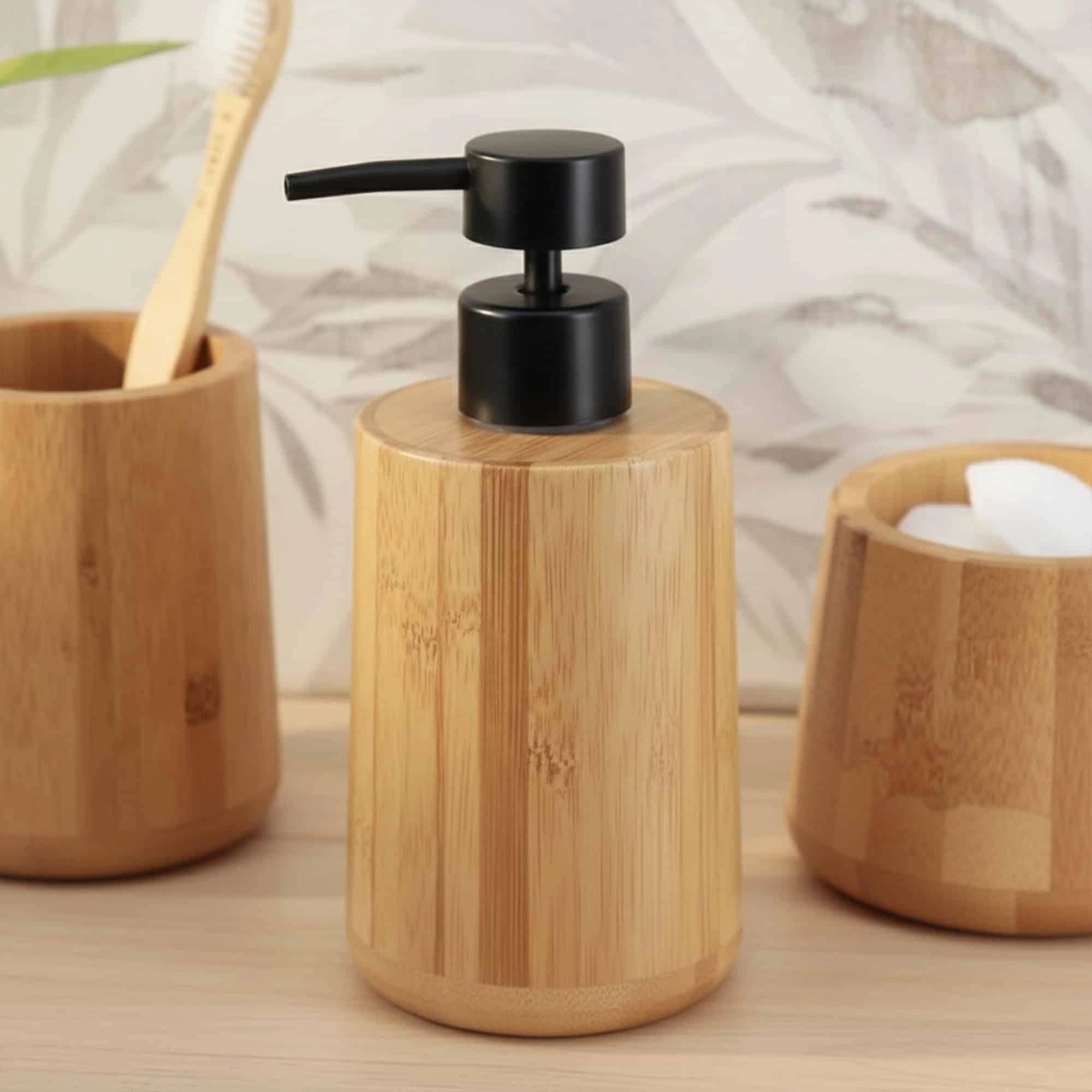 Evideco French Home Goods 10 oz Bamboo Soap Dispenser with Matte Black Pump