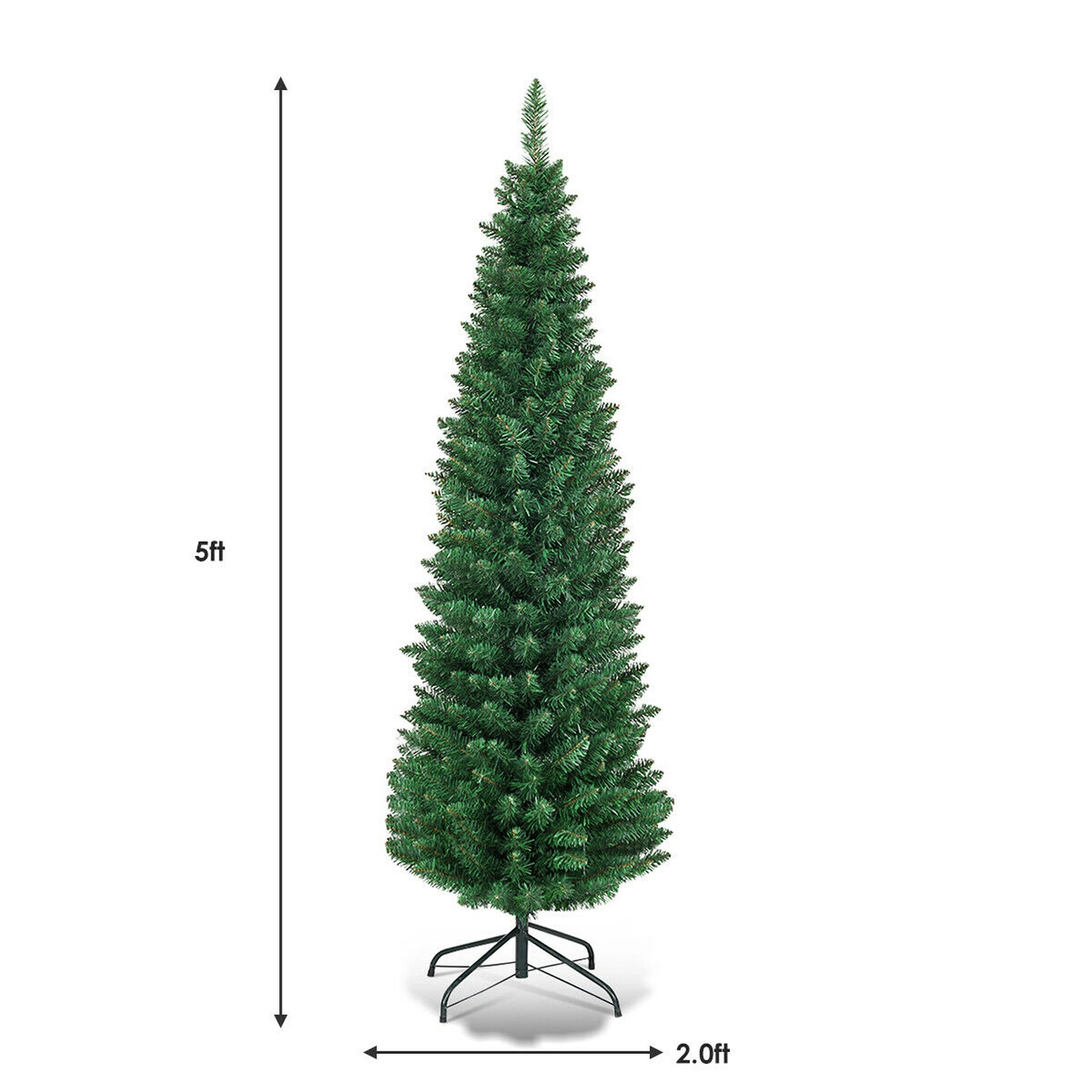 SUGIFT 5-ft Green Slim Pencil Artificial Christmas Tree with 220 PVC Branch Tips and Iron Base for Small Spaces
