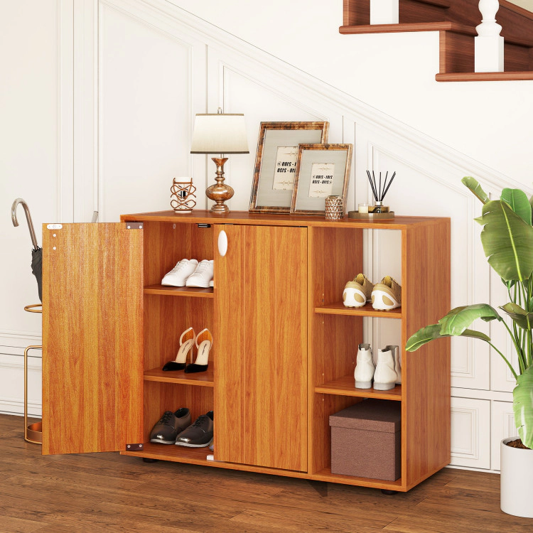 Hivvago 3-Tier Shoe Cabinet with Doors Adjustable Open Shelves for Entryway