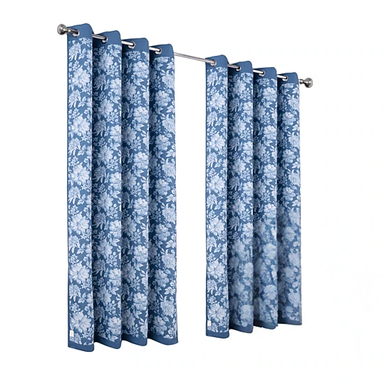 Olivia Gray 100% Polyester 190 GSM Eloise Reversible Blackout Grommet Curtain Panel 54" x 90" Blue