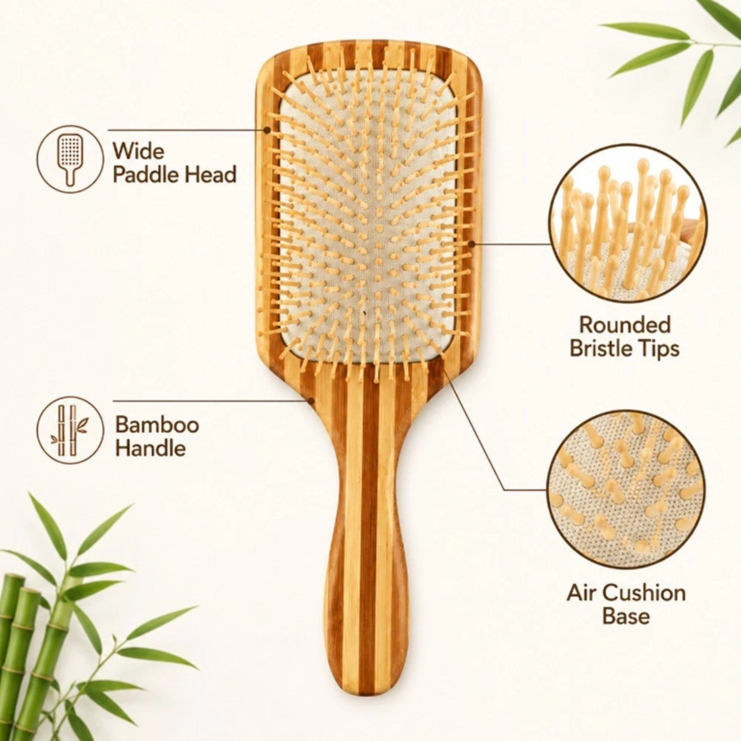 Home Collection Unisex Bamboo Paddle Hair Brush Detangling Scalp Massage Comb