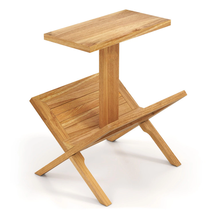 Hivvago 2-Tier Side Table Magazine Rack With Teak Wood Frame