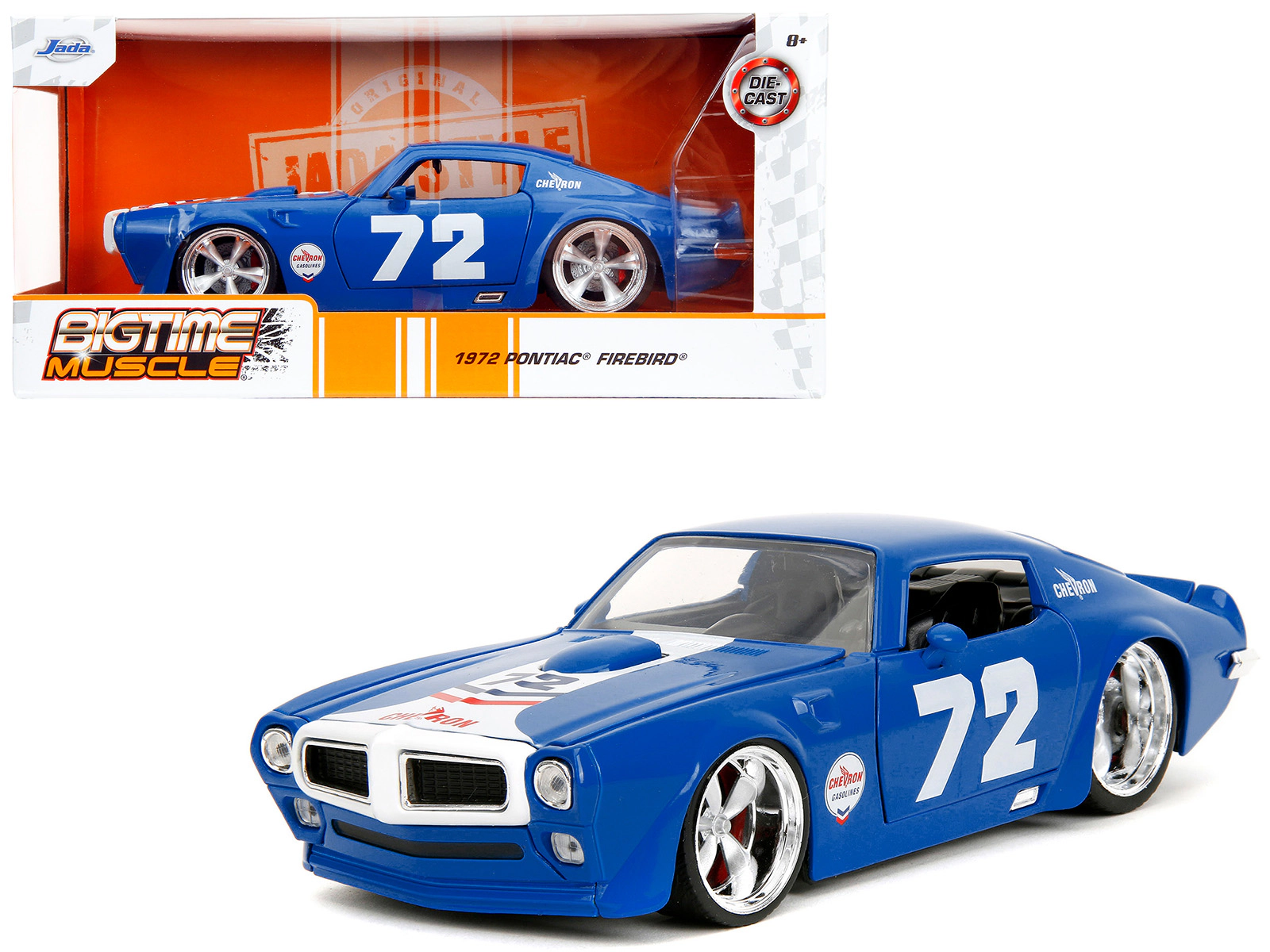 Jada 1972 Pontiac Firebird #72 Blue with White Stripe "Chevron" "Bigtime Muscle" Series 1/24 Diecast Model Car by Jada