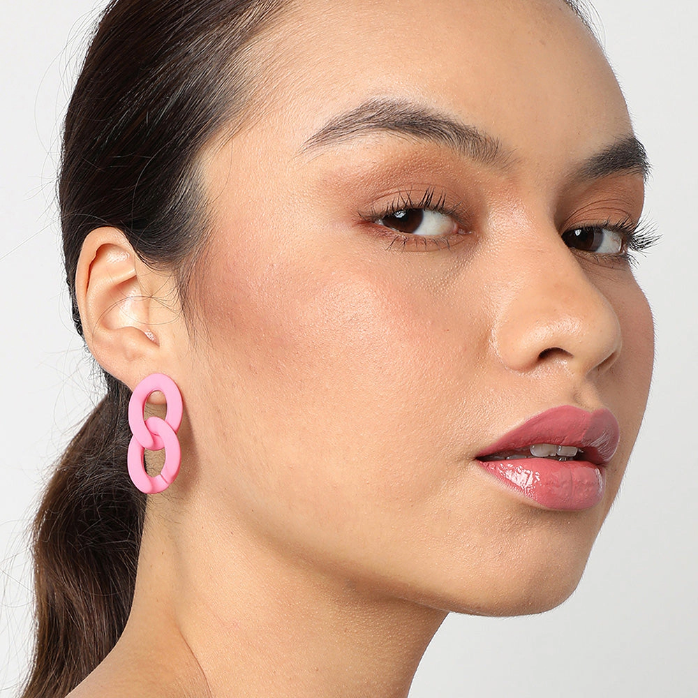 SOHI Women's Pink Chainlink Drop Earrings