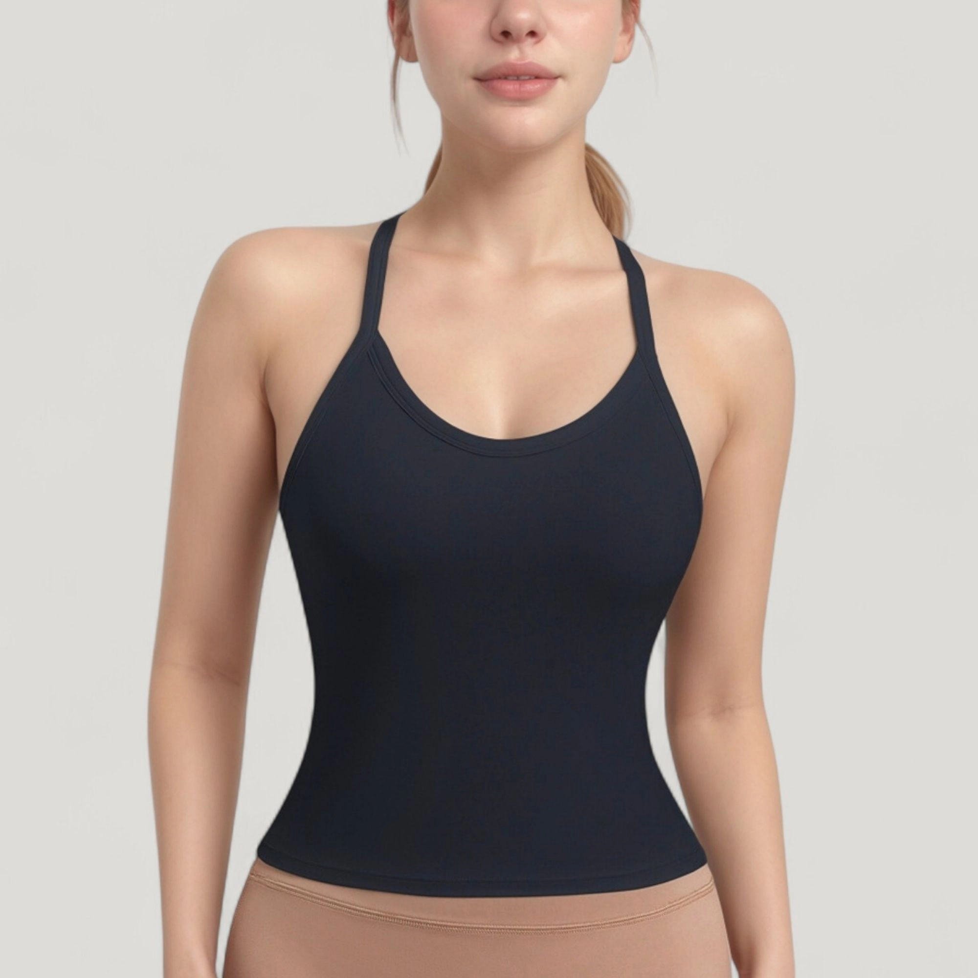 Anna-Kaci Women's Strappy Crisscross Back Athletic Tank Top with Built-In Shelf Bra