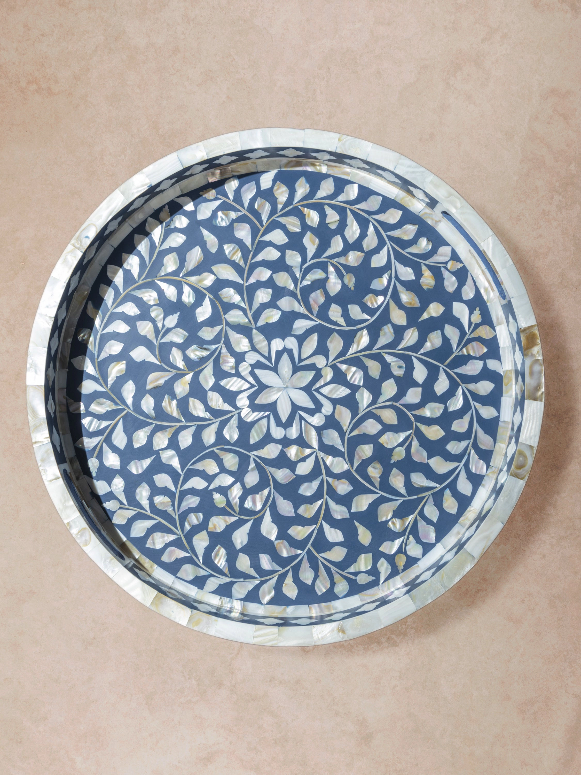 GAURI KOHLI Jodhpur Mother of Pearl Decorative Tray, Blue