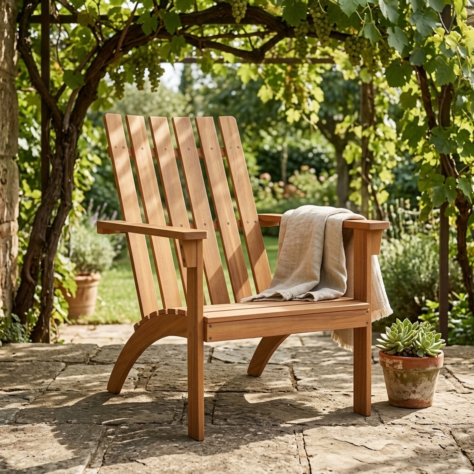 SUGIFT Acacia Wood Adirondack Chair, Ergonomic Backrest, Curved Seat, Wide Arms, 350-lb Capacity