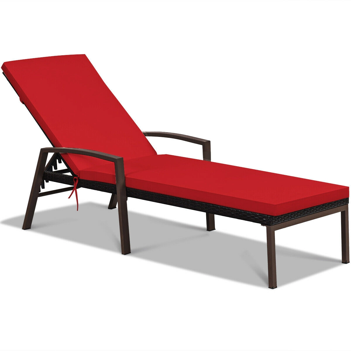 SUGIFT Adjustable Backrest Patio Rattan Lounge Chaise Recliner 400-lb Capacity with Cushion Red/White/Turquoise