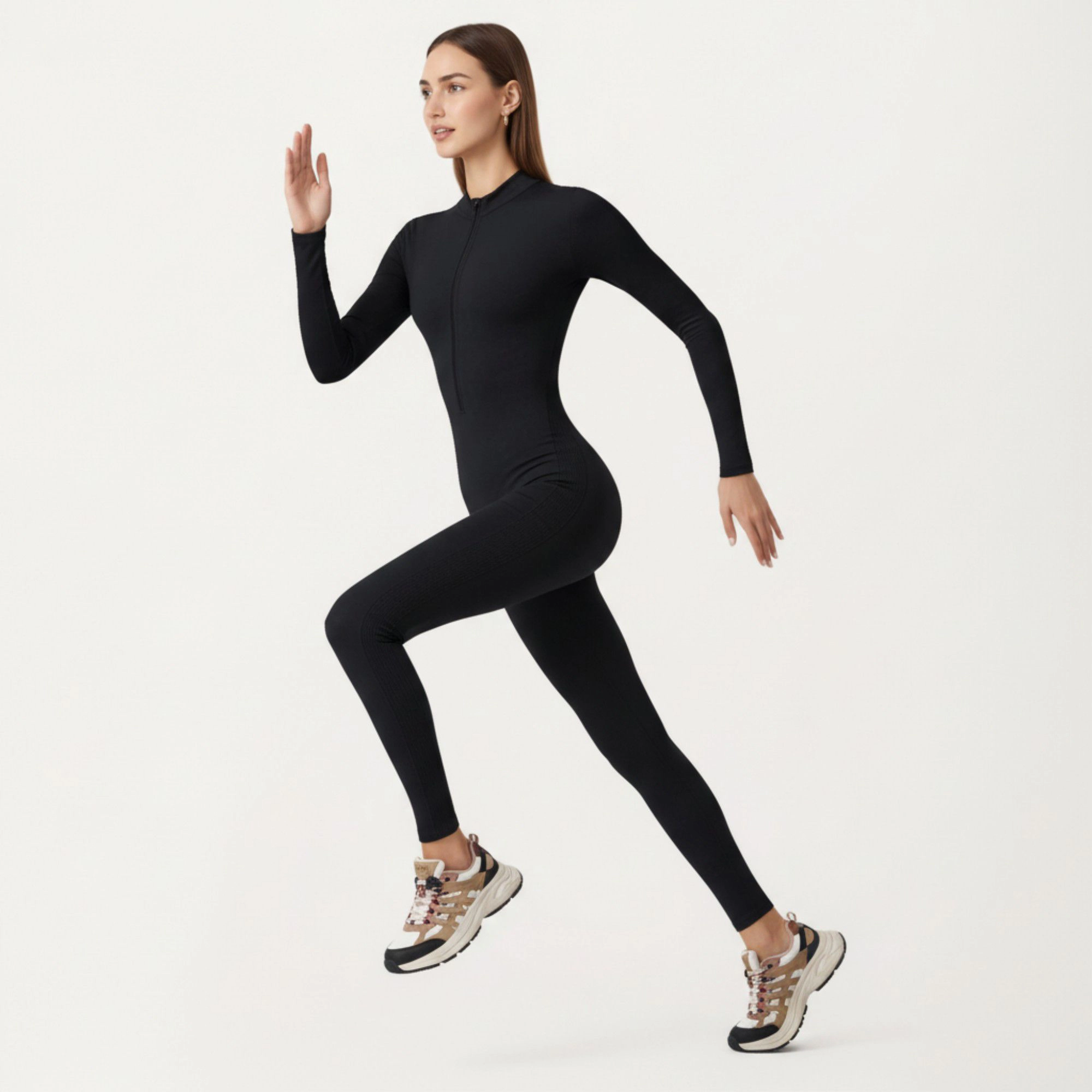 Anna-Kaci Women's Full Length Active Romper with Front Half-Zip and Sculpted One-Piece Fit Design