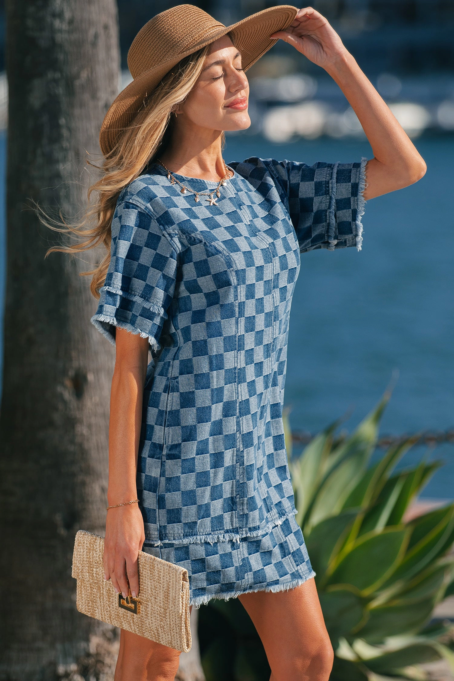 Threaded Pear Women's Jessie Hem Checkered Mini Dress