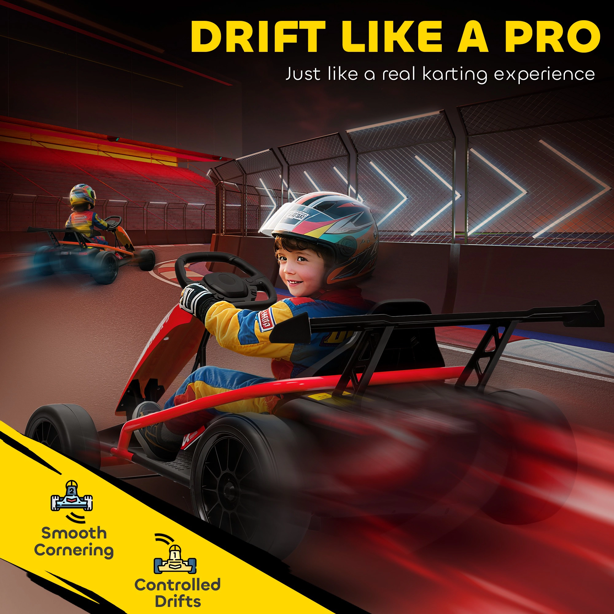 HONGGE Qaba 24V 7AH Kids Electric Go Kart, 8.1 MPH Battery Powered Drift Kart with Dual Motors