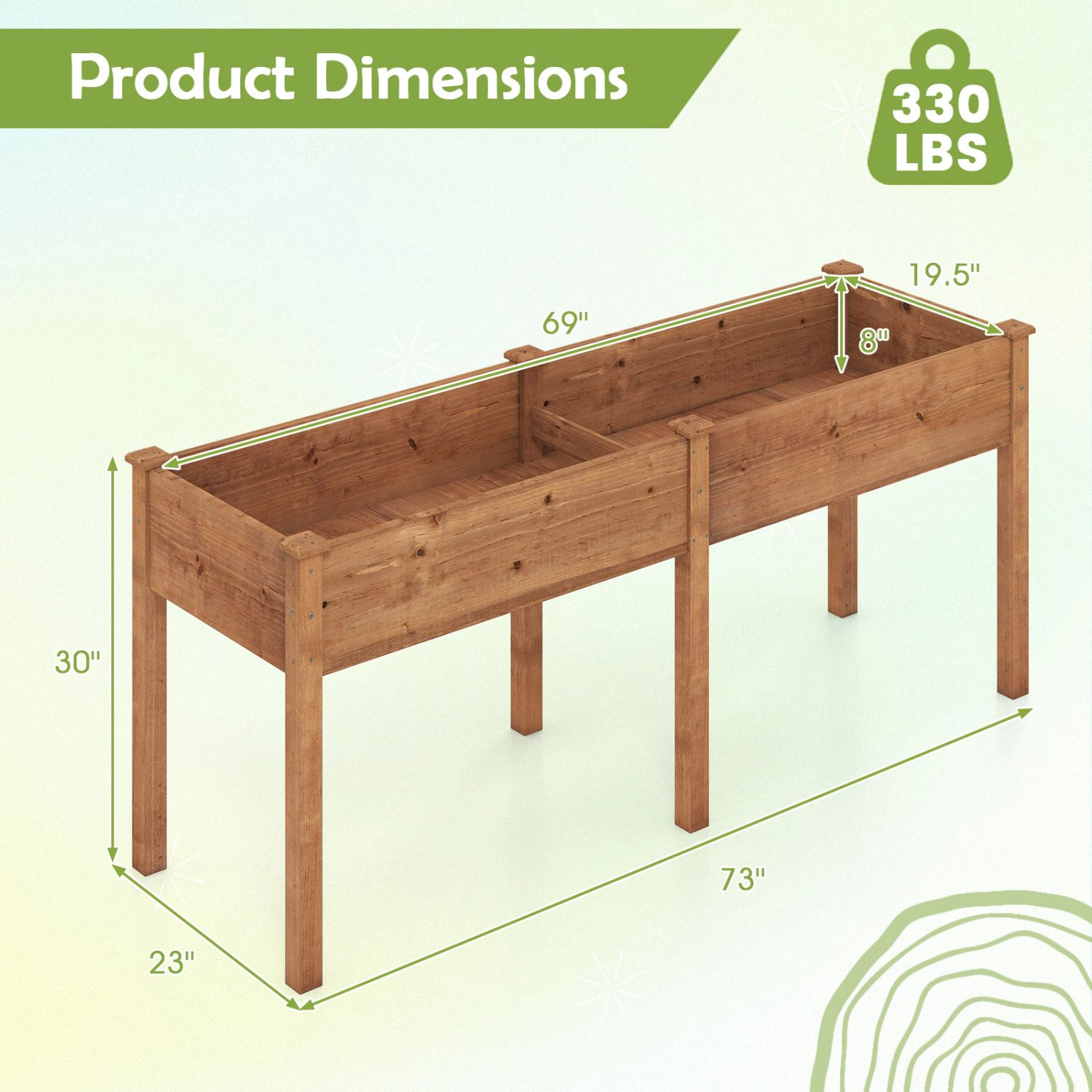 Slickblue Elevated Raised Garden Bed with Divider and Drainage Holes
