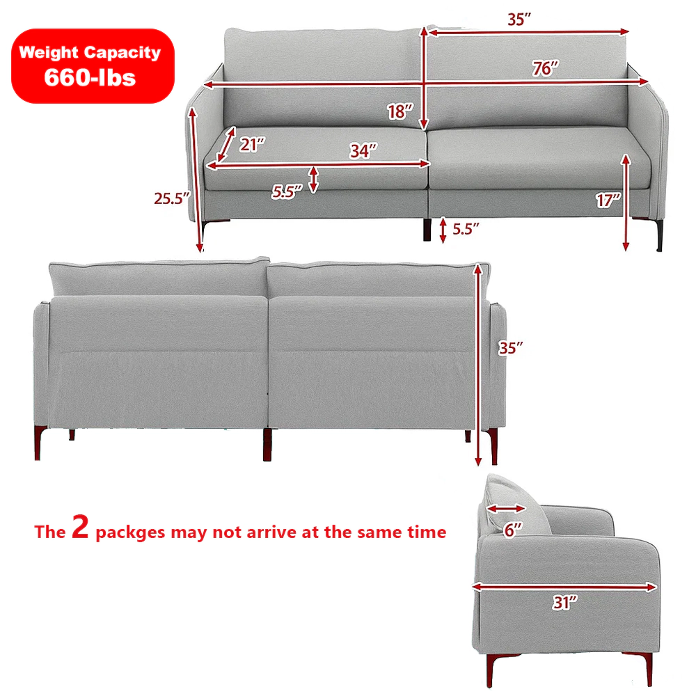 Hivvago 76-Inch Contemporary Loveseat Sofa for Apartments and Dorms with Sleek Metal Legs