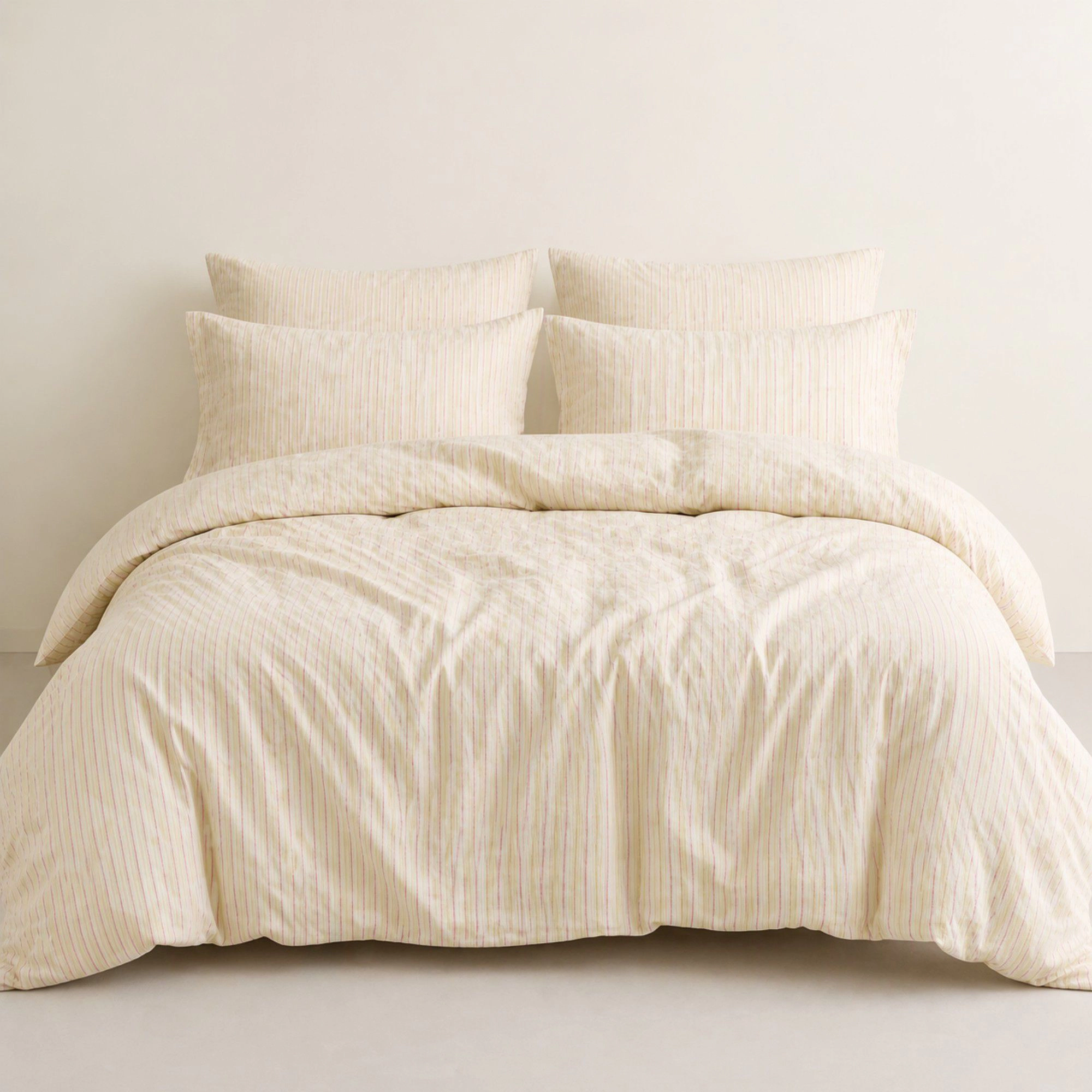 Alilang Unisex 4-Piece Cotton Washed Bedding Set with Duvet Cover Flat Sheet and Pillowcases Striped Woven Design