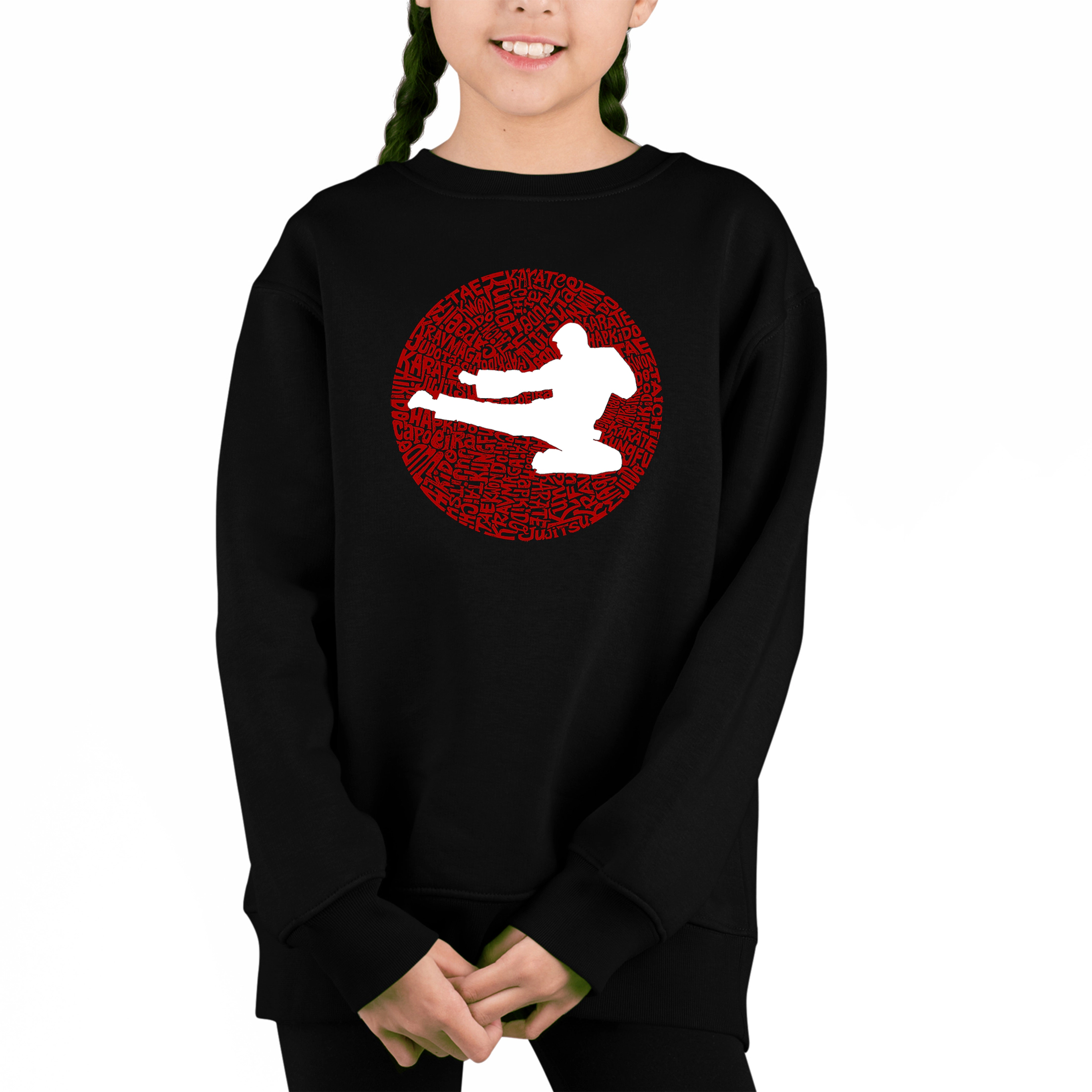 LA Pop Art Girl's Word Sweatshirt - Types Of Martial Arts