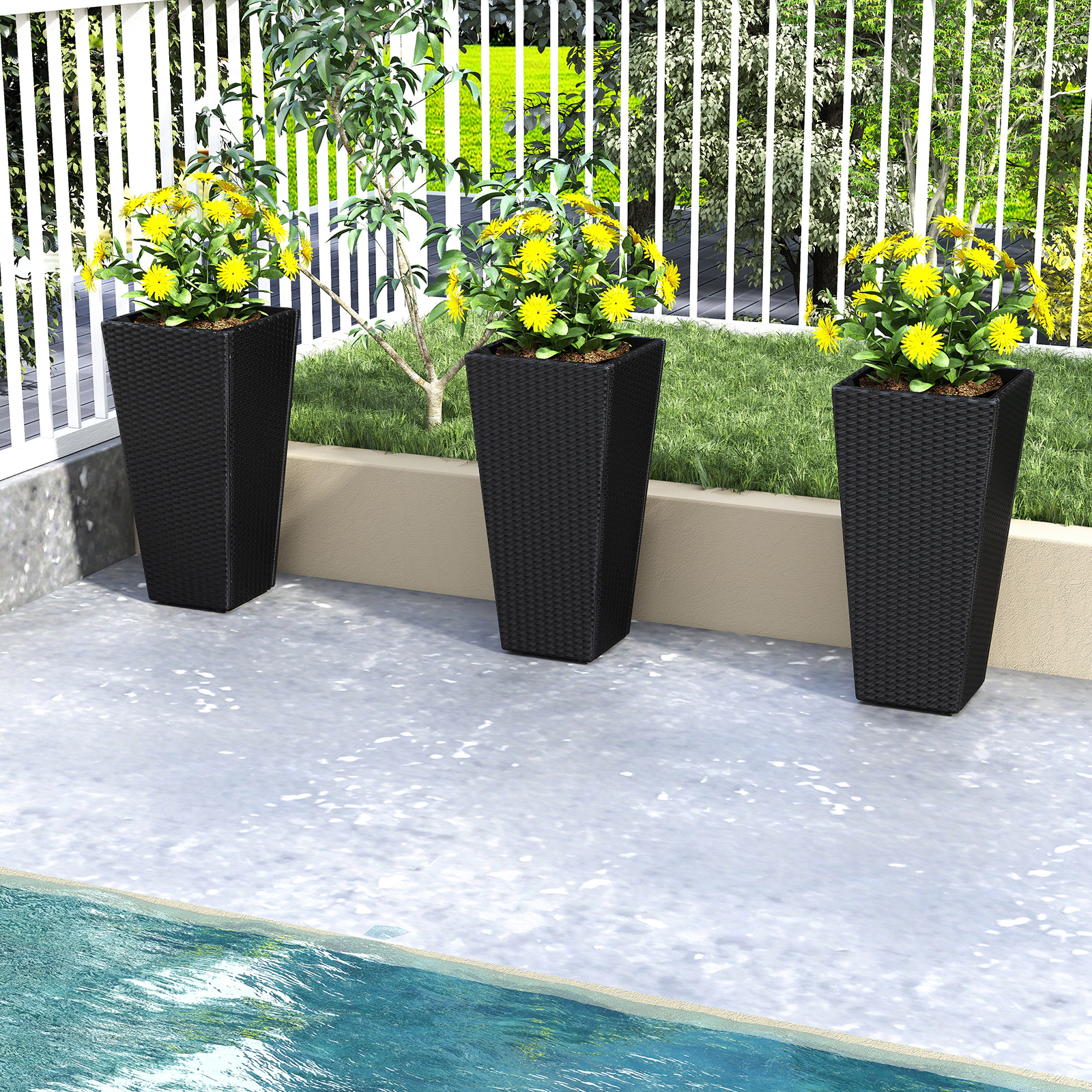 SUGIFT Set of 2 Black 30-in Tall Rattan Style Planters with Open-Ended Base 15-in W 15-in D 66-lb Pot Capacity