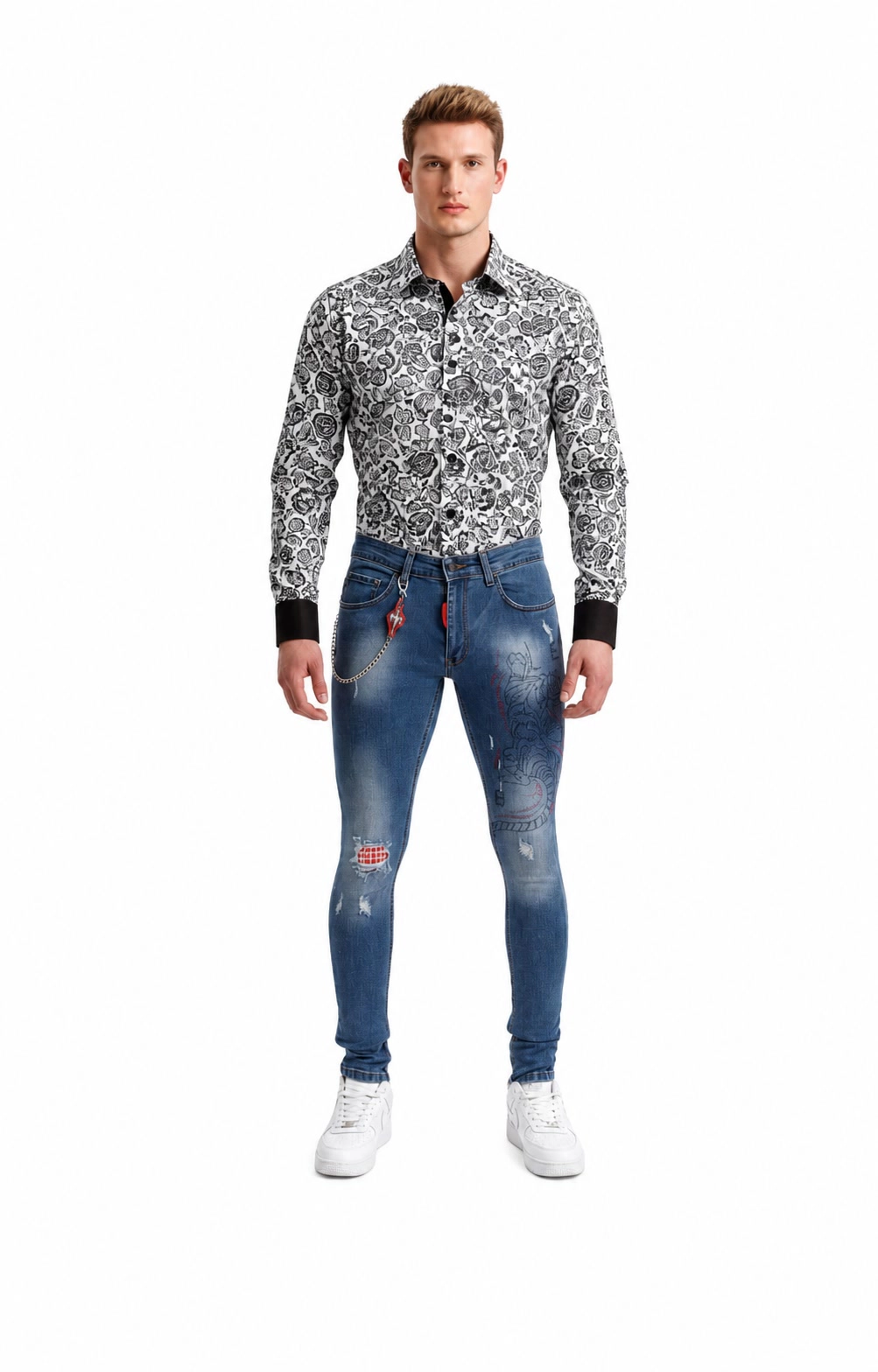 Elie Balleh Men's rhinestone tiger skinny jeans