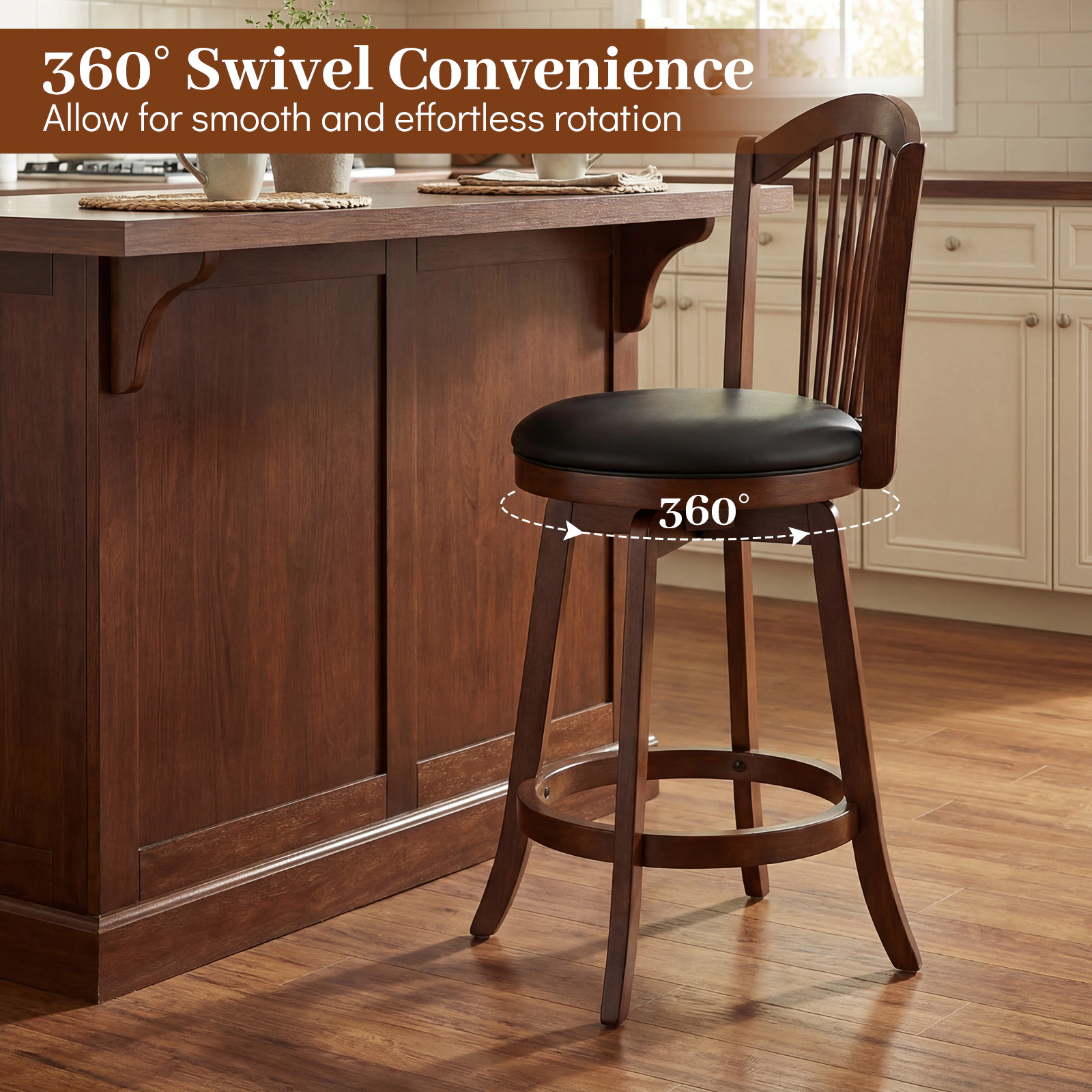 SUGIFT 360° Swivel Bar Stools with Backrests 330-lb Capacity for 35-39-in Tables Expresso and Black