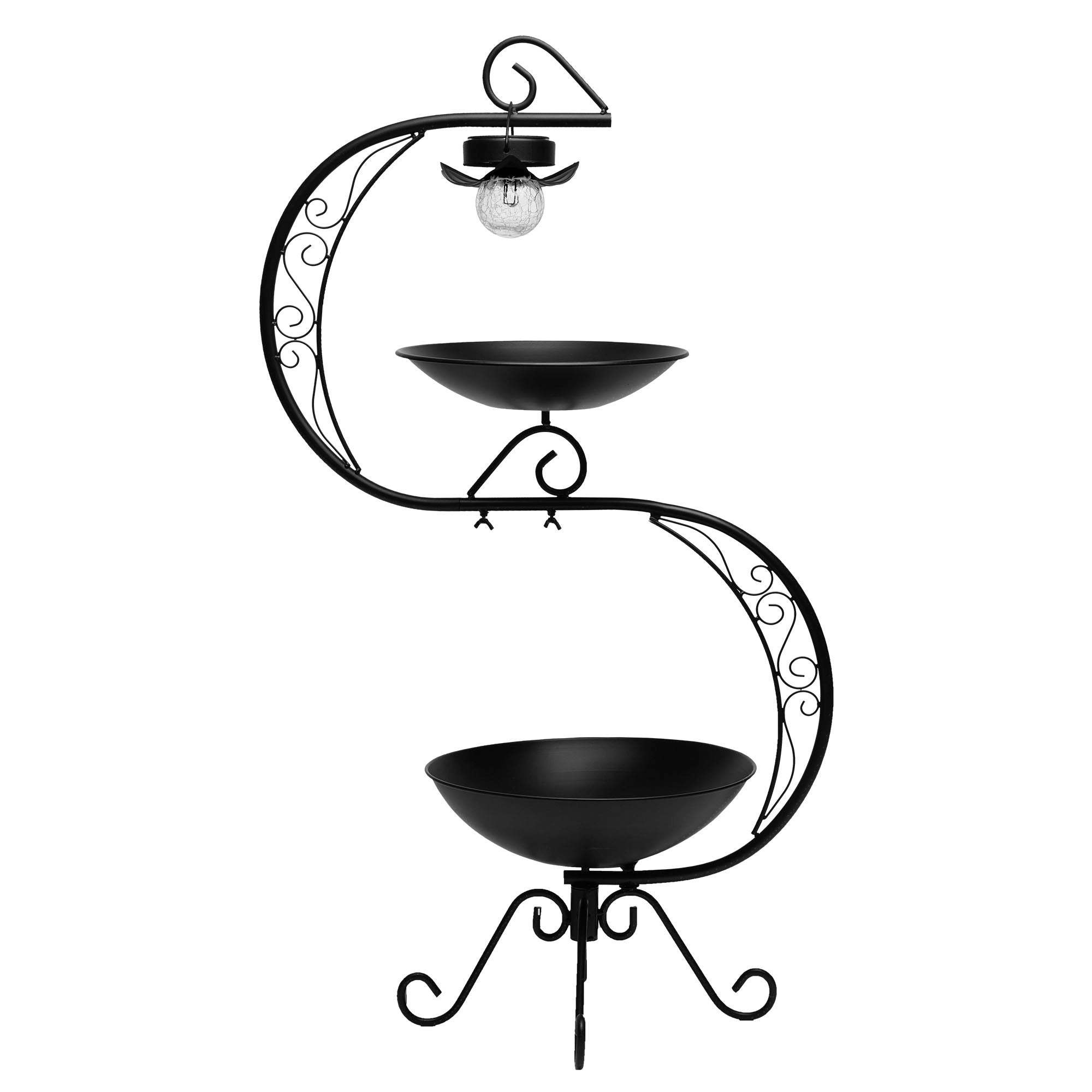 G128 36" 2-Tier Metal Bird Bath with Flower Planter and Solar Warm LED