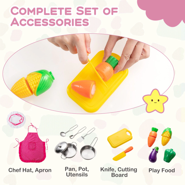 SUGIFT Wooden Kitchen Playset Ice Maker & Sounds for Ages 3+ with 1 Chef Hat 1 Apron 1 Knife 1 Cutting Board 1 Pan 1 Pot
